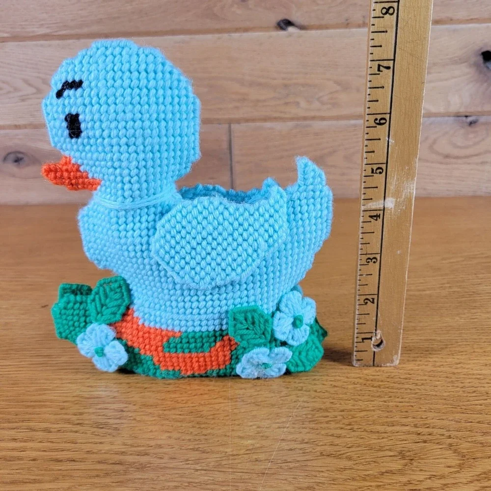 Handmade Knitted Duck Figurine With Floral Accents